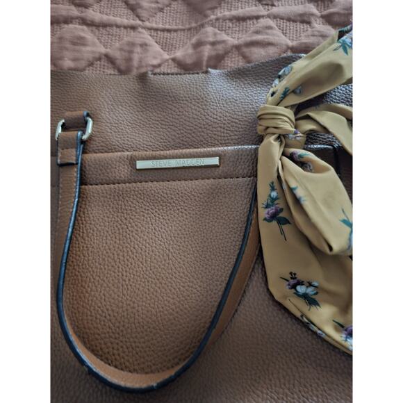 Steve Madden Brown Shoulder Bag with Scarf Accent Purse Handbag - Picture 2 of 10